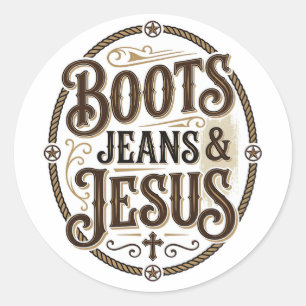 Boots Jeans & Jesus Vintage Western Faith Classic Round Sticker