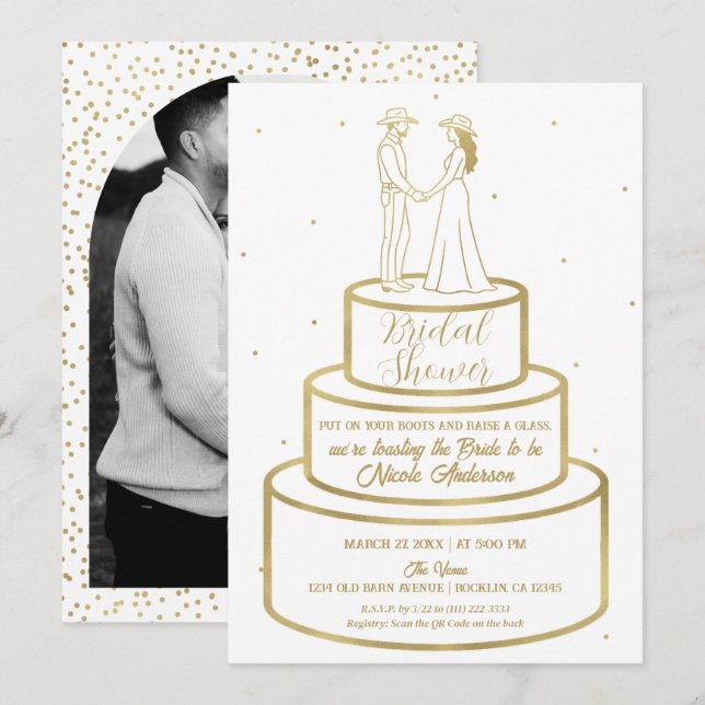 Boots Love & Buttercream Cake Western Bridal  Invitation (Front/Back)