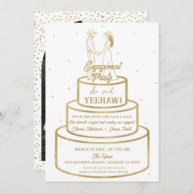 Boots Love & Buttercream Cake Western Engagement Invitation (Front/Back)