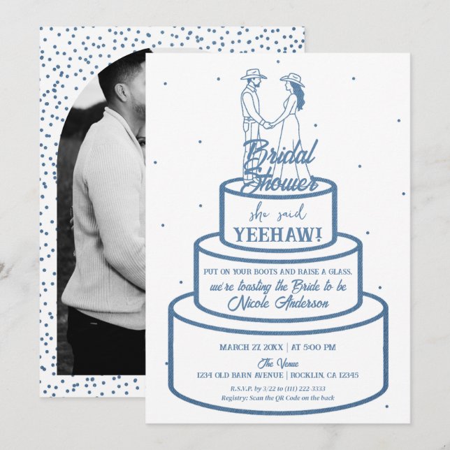 Boots Love & Buttercream Denim Western Bridal Invitation (Front/Back)