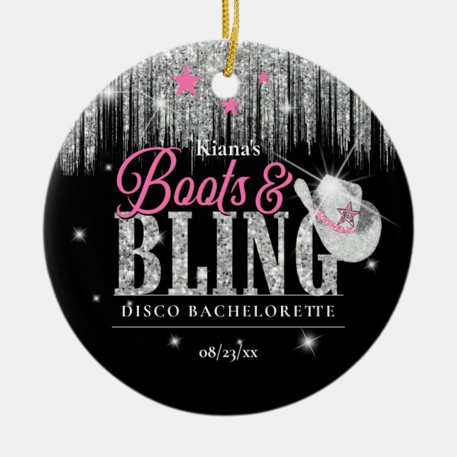 Boots 'n Bling Disco Bachelorette ID925 Ceramic Tree Decoration (Front)