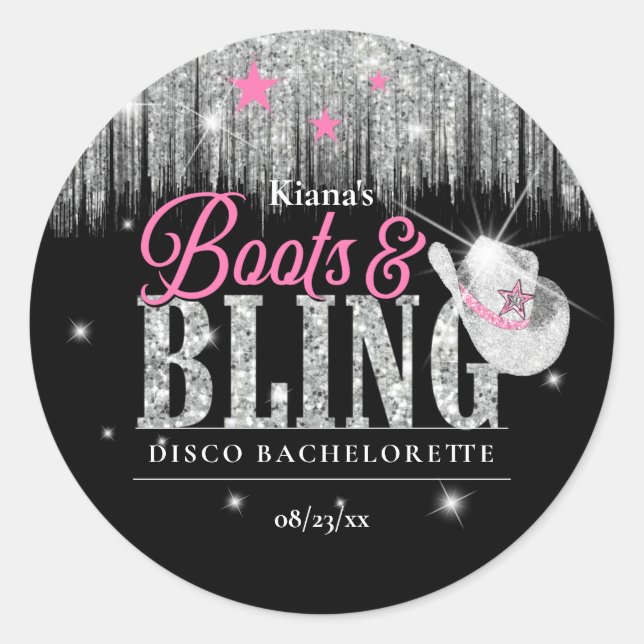 Boots 'n Bling Disco Bachelorette ID925  Classic Round Sticker (Front)
