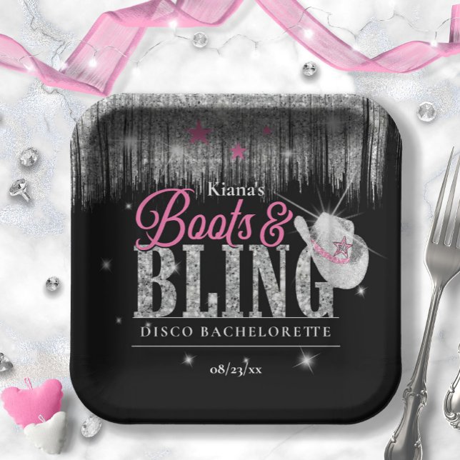 Boots 'n Bling Disco Bachelorette ID925 Paper Plate (Creator Uploaded)