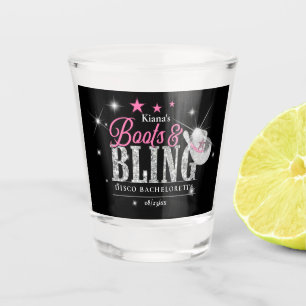 Boots 'n Bling Disco Bachelorette Pink/Black ID925 Shot Glass