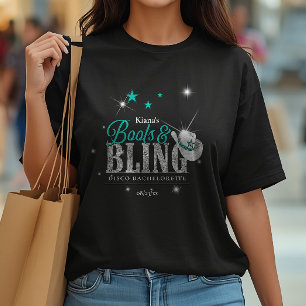 Boots 'n Bling Disco Bachelorette Teal Black ID925 T-Shirt
