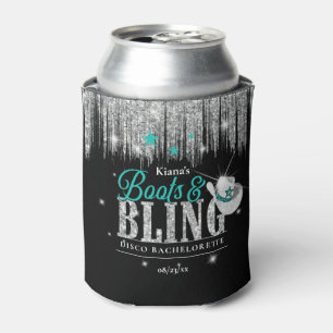 Boots 'n Bling Disco Bachelorette Teal ID925 Can Cooler
