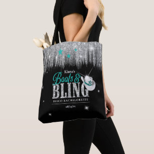 Boots 'n Bling Disco Bachelorette Teal ID925 Tote Bag