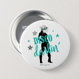 Boots 'n Bling Disco Darlin' Teal ID925 7.5 Cm Round Badge
