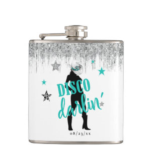 Boots 'n Bling Disco Darlin' Teal ID925 Hip Flask
