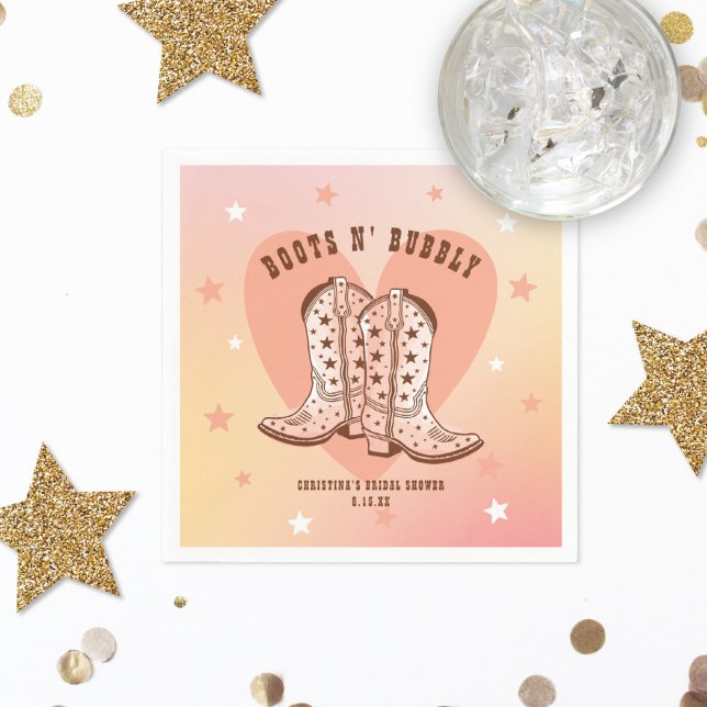 Boots N' Bubbly Cowboy Boots Heart Bridal Shower Napkin (Creator Uploaded)