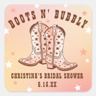 Boots N' Bubbly Cowboy Boots Pretty Bridal Shower Square Sticker