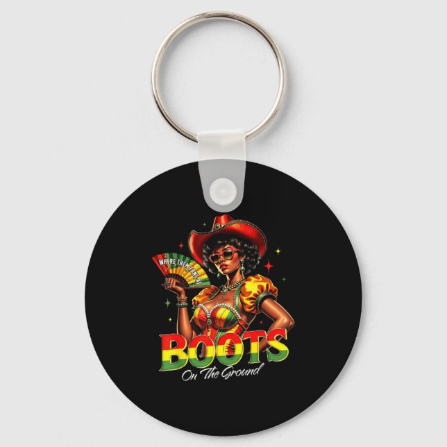 Boots On The Ground Afro Black Woman African Black Key Ring (Front)
