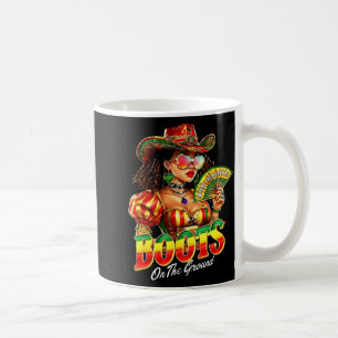 Boots On The Ground Afro Black Woman Cowgirl Black Coffee Mug