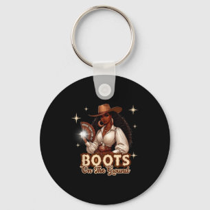 Boots On The Ground Cowgirl Western Black Girl Bla Key Ring