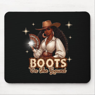 Boots On The Ground Cowgirl Western Black Girl Bla Mouse Mat