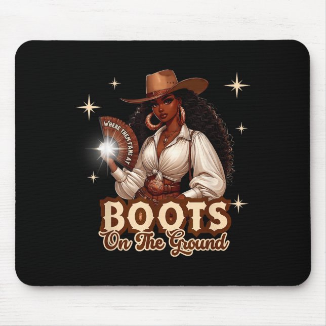 Boots On The Ground Cowgirl Western Black Girl Bla Mouse Mat (Front)
