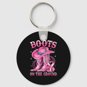Boots On The Ground Cowgirl Western Breast Cancer Key Ring