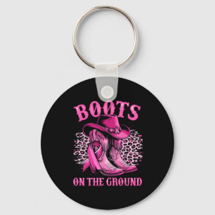 Boots On The Ground Cowgirl Western Breast Cancer  Key Ring