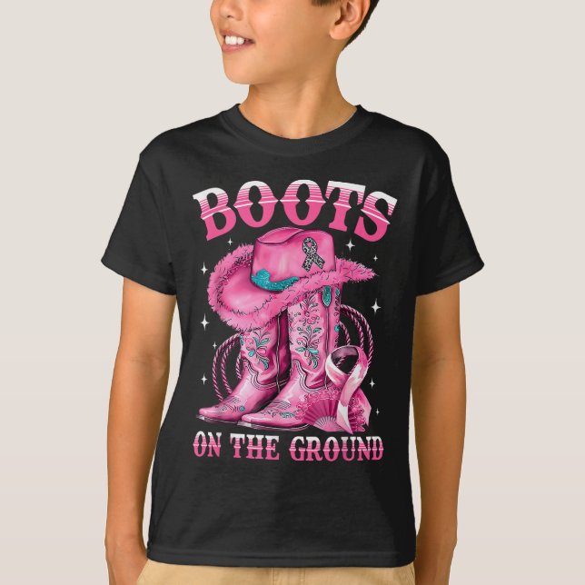 Boots On The Ground Cowgirl Western Breast Cancer  T-Shirt (Front)