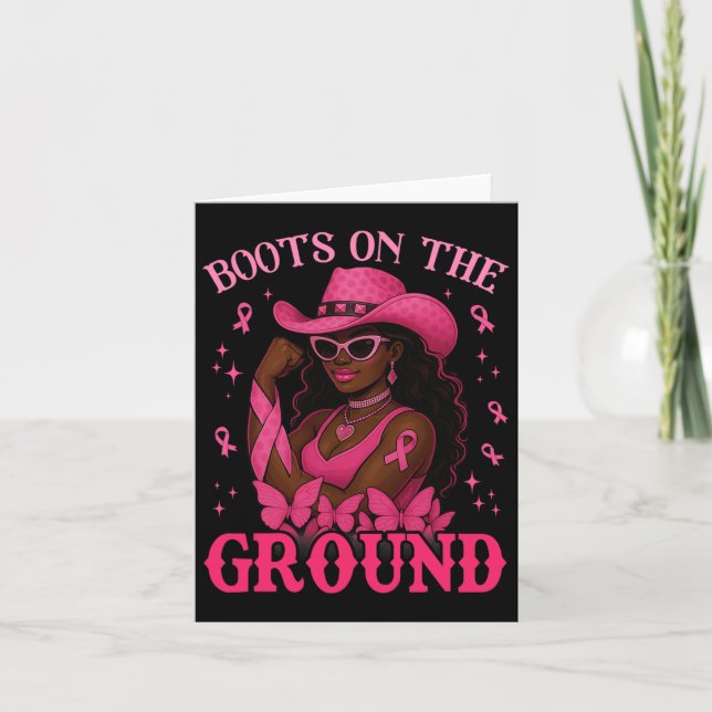 Boots On The Ground Pink Cowgirl Breast Cancer Wes Card (Front)