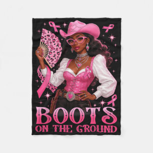 Boots On The Ground Pink Cowgirl Breast Cancer Wes Fleece Blanket