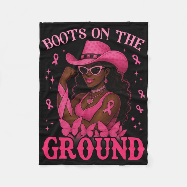Boots On The Ground Pink Cowgirl Breast Cancer Wes Fleece Blanket (Front)