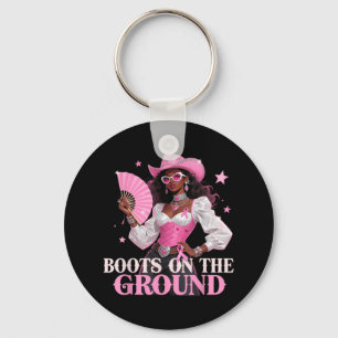 Boots On The Ground Pink Cowgirl Breast Cancer Wes Key Ring