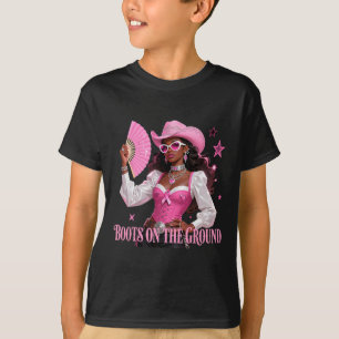 Boots On The Ground Pink Cowgirl Breast Cancer Wes T-Shirt