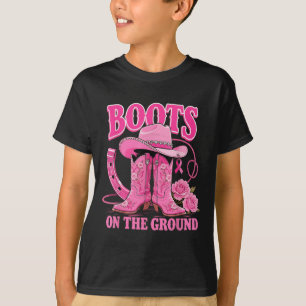 Boots On The Ground Pink Cowgirl Breast Cancer Wes T-Shirt