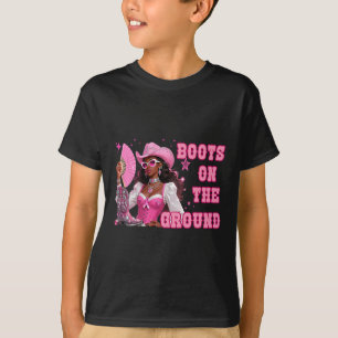 Boots On The Ground Pink Cowgirl Breast Cancer Wes T-Shirt