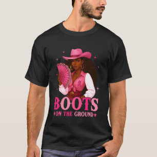 Boots On The Ground Pink Cowgirl Breast Cancer Wes T-Shirt