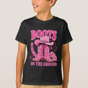 Boots On The Ground Pink Cowgirl Breast Cancer Wes T-Shirt