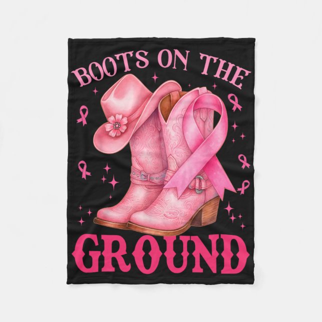Boots On The Ground Pink Cowgirl Breast Cancer Wom Fleece Blanket (Front)