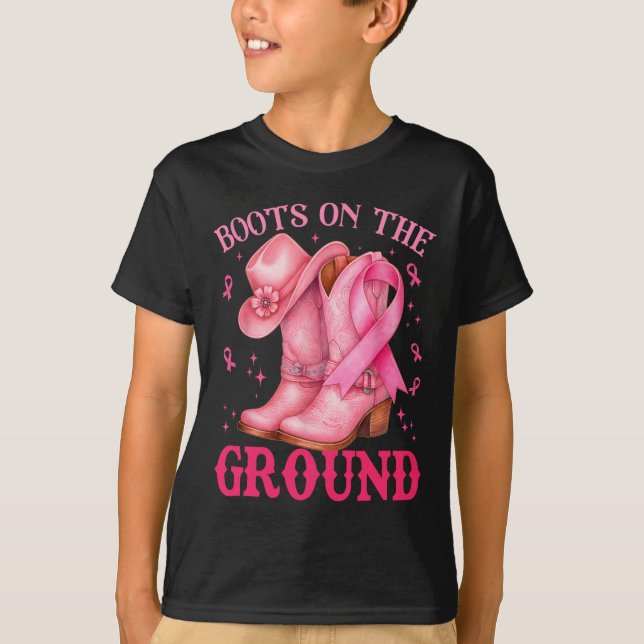 Boots On The Ground Pink Cowgirl Breast Cancer Wom T-Shirt (Front)