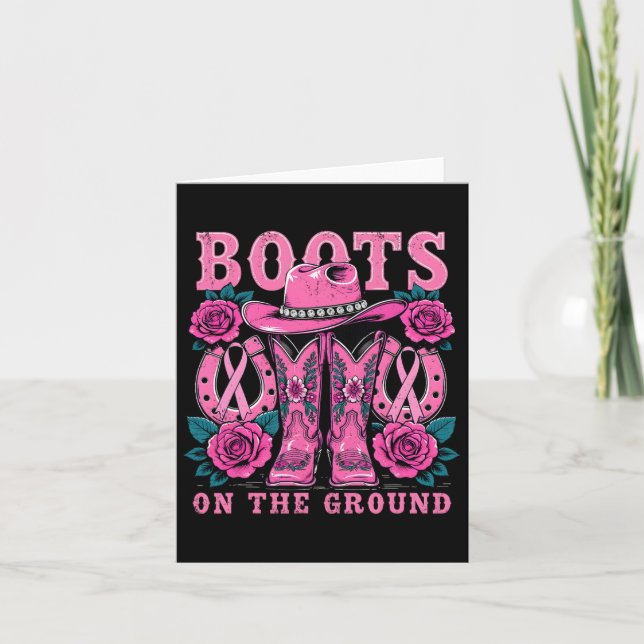 Boots On The Ground Pink Western Cowgirl Breast Ca Card (Front)