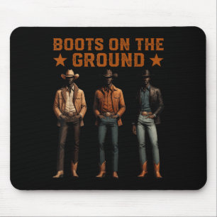 Boots On The Ground Western Rodeo Black Cowboys Sq Mouse Mat