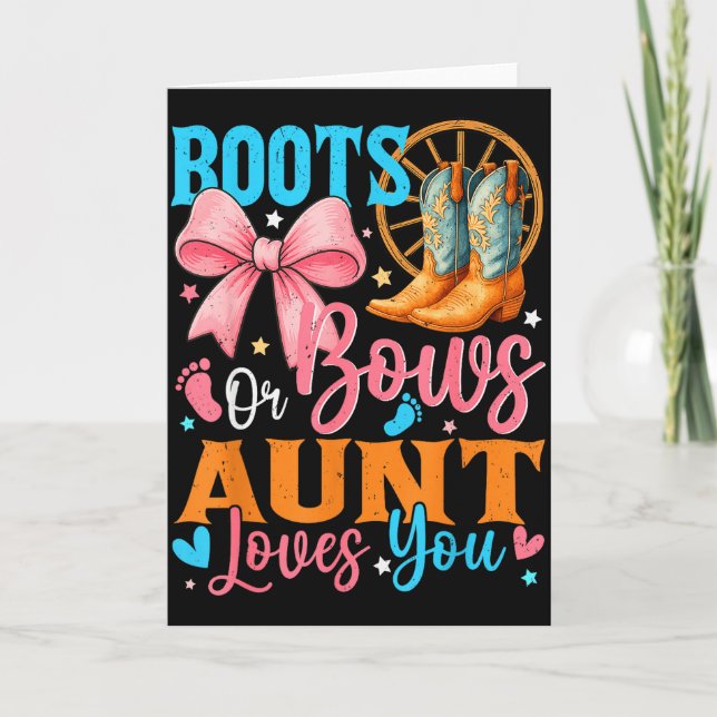 Boots Or Bows Aunt Loves You Gender Reveal Family  Card (Front)