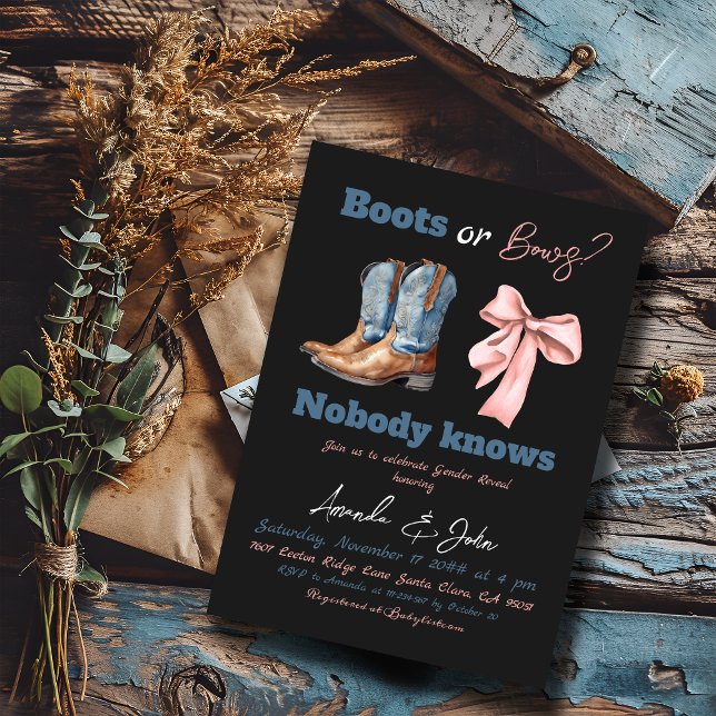 Boots or Bows Blue or Pink Boy Girl Gender Reveal Invitation (Creator Uploaded)