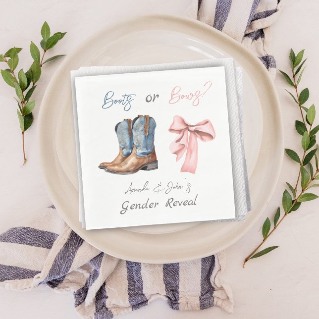 Boots or Bows Blue Pink Gender Reveal Party Napkin (Creator Uploaded)