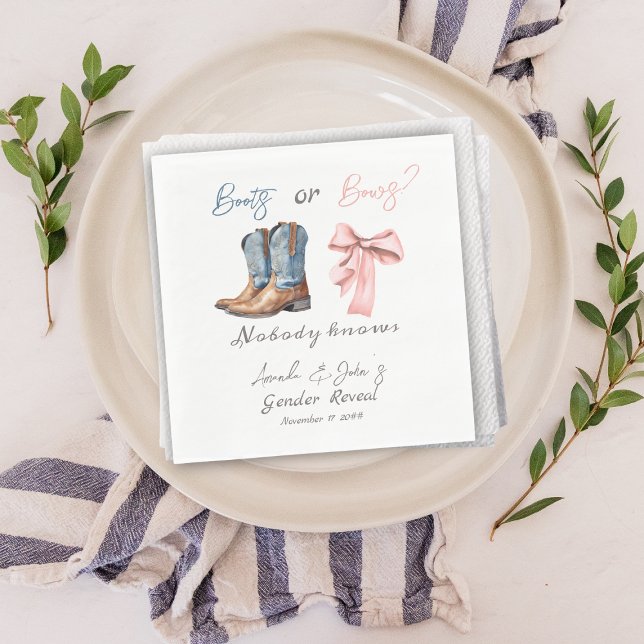 Boots or Bows Blue Pink Gender Reveal Party Napkin (Creator Uploaded)