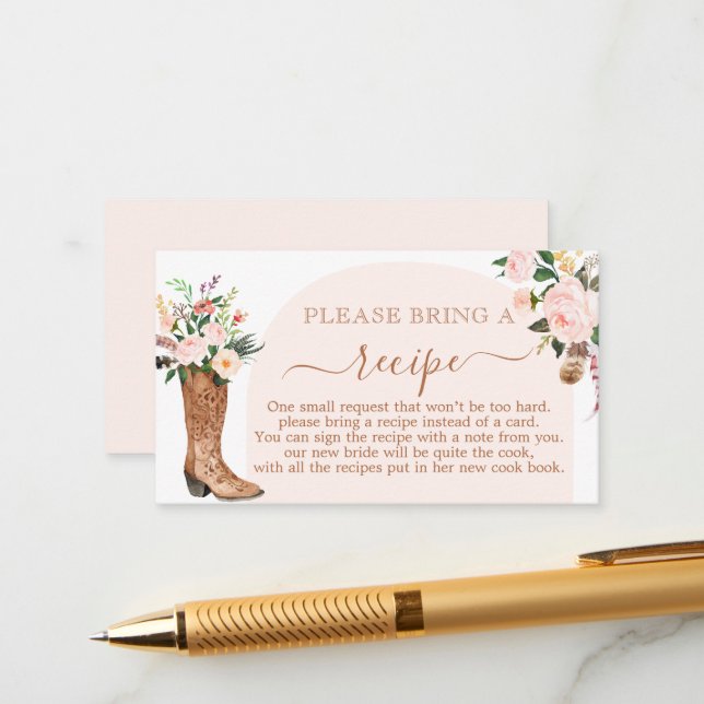 Boots or bows Bridal Shower Recipe Card Request (Front/Back In Situ)