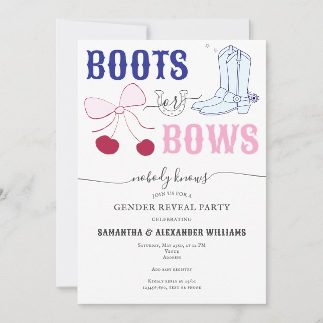 Boots or Bows Country Gender Reveal Baby Shower Invitation (Front)