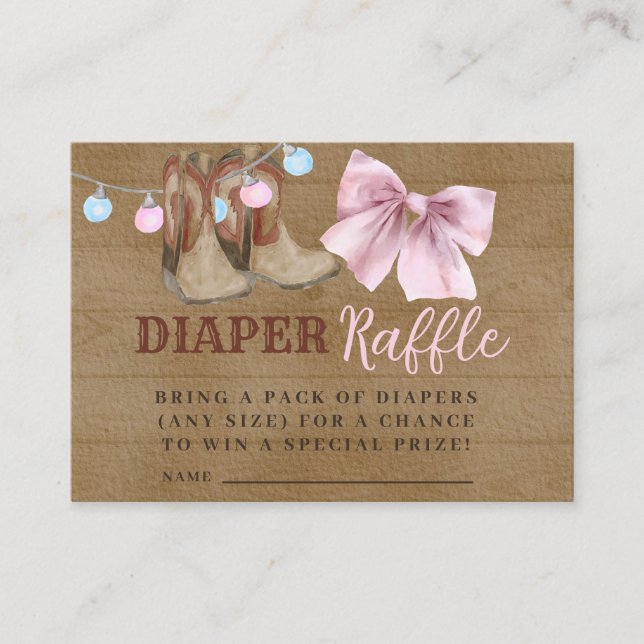 Boots or bows diaper raffle Enclosure Card. Card (Front)