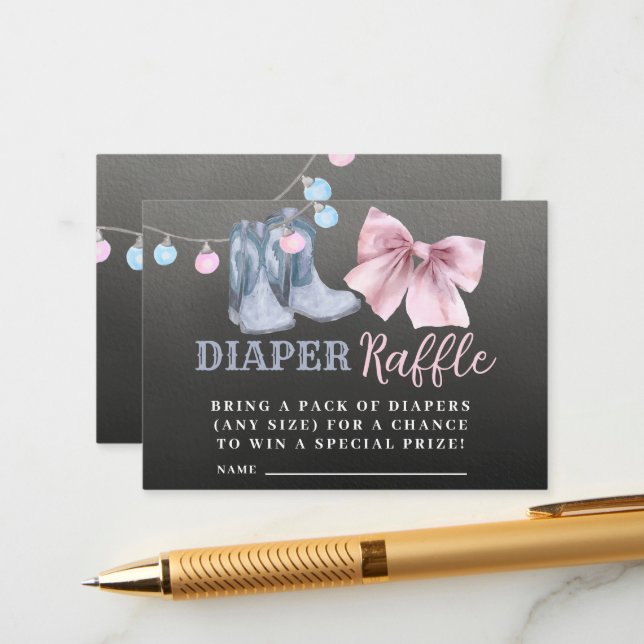Boots or bows diaper raffle Enclosure Card. Card (Front/Back In Situ)