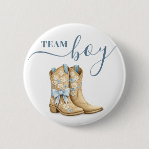 Boots or Bows Gender Reveal Blue Team Boy 6 Cm Round Badge