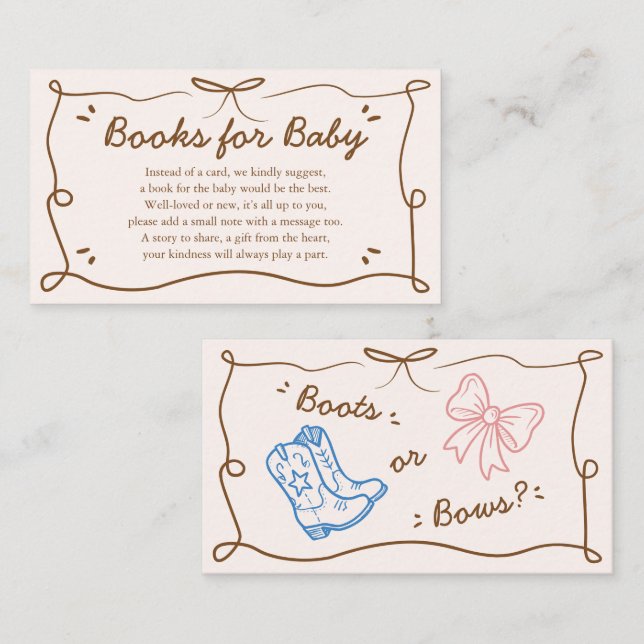 Boots or Bows Gender Reveal Books for Baby Card (Front/Back)