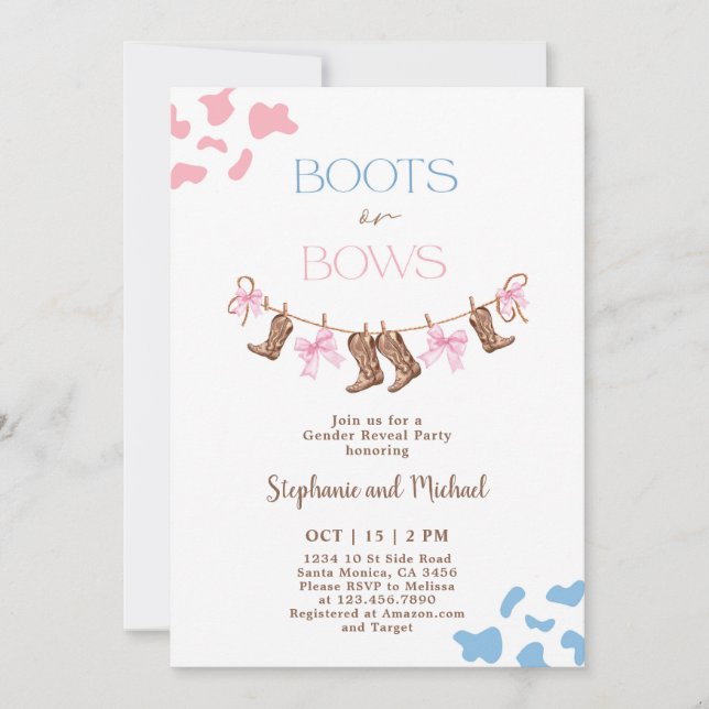 Boots or Bows Gender Reveal Invitation (Front)