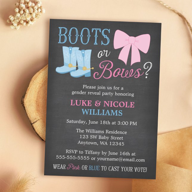 Boots or Bows Gender Reveal Party Baby Shower Invitation (Creator Uploaded)