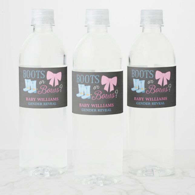 Boots or Bows Gender Reveal Party Baby Shower Water Bottle Label (Bottles)
