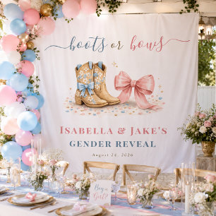 Boots or Bows Gender Reveal Party Backdrop Tapestry